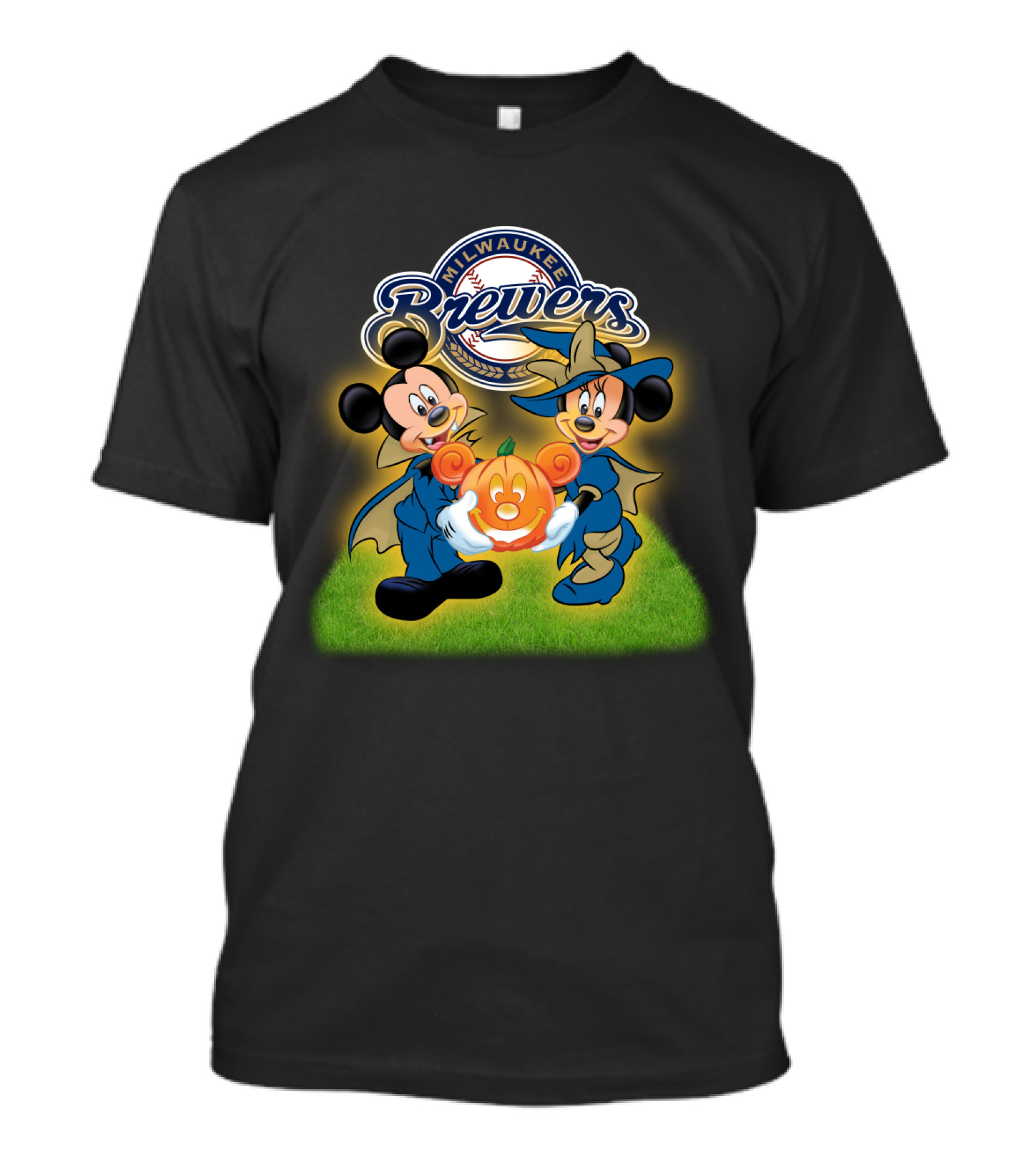 Milwaukee Brewers Halloween Mickey Mouse And Minnie Pumpkin T-Shirt