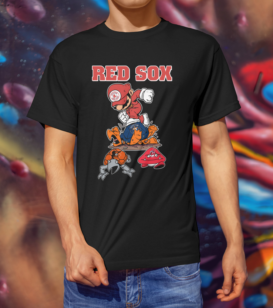 Red Sox Mario Parody With Crab And Claw Enemies T-Shirt