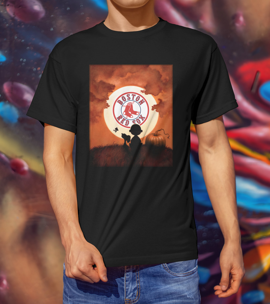 Boston Red Sox Halloween Night With Pumpkin And Full Moon T-Shirt