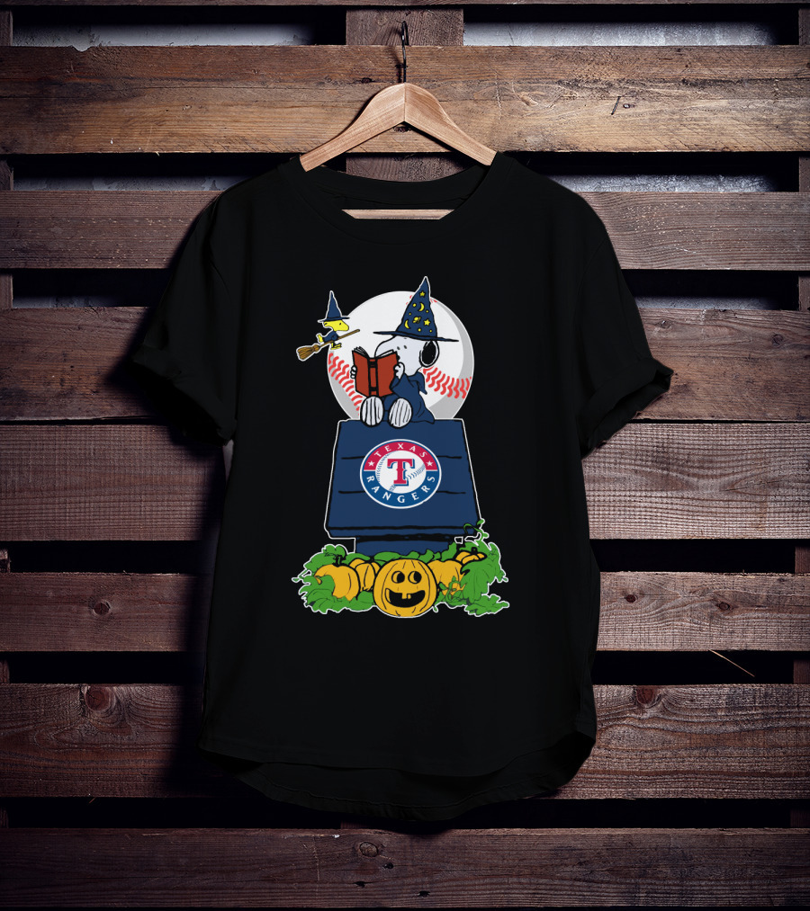 Texas Rangers Snoopy Halloween Pumpkins Magic Scene T-Shirt