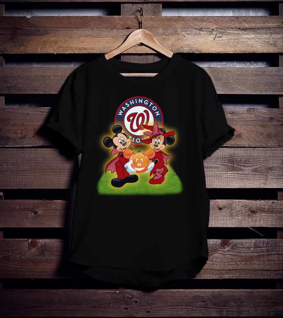 Washington Nationals Halloween Mickey And Minnie With Pumpkin T-Shirt