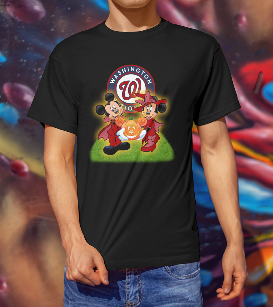 Washington Nationals Halloween Mickey And Minnie With Pumpkin T-Shirt