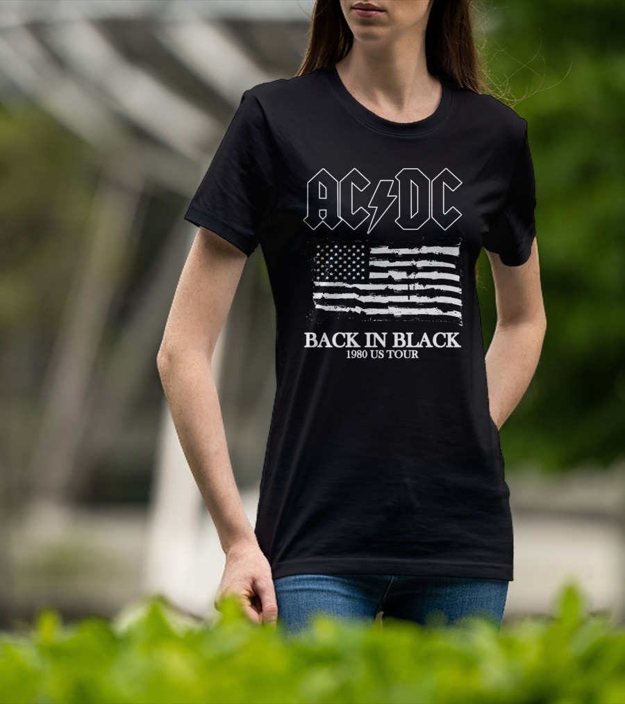 Acdc Back In Black 1980 Us Tour American Flag T-Shirt