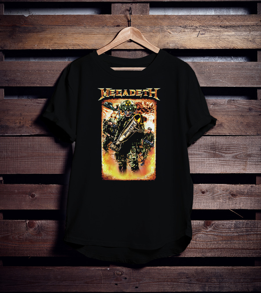 Megadeth Soldiers Holding Bomb With Radiation Symbol In Fiery T-Shirt