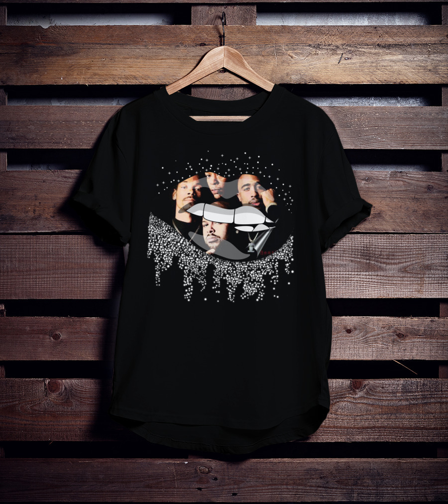 Death Row Records Iconic Hip-Hop Legends Graphic With Shimmering Lips T-Shirt