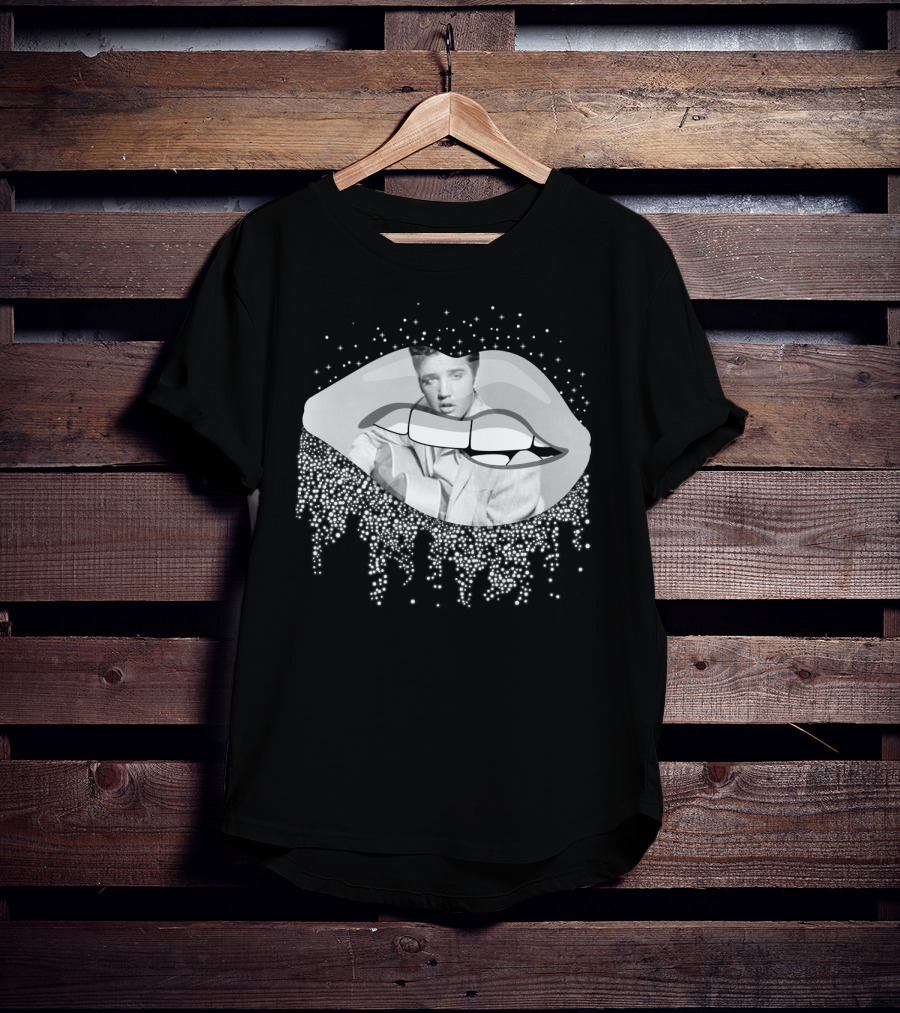 Elvis Presley Iconic Lips Glam Sparkle T-Shirt