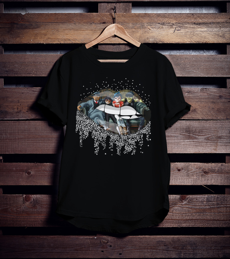 Gorillaz Band Members Sparkling Lips Artwork T-Shirt