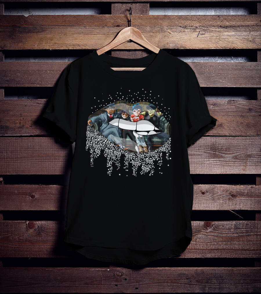 Gorillaz Band Characters Inside Dripping Lips Design Grateful Dead T-Shirt