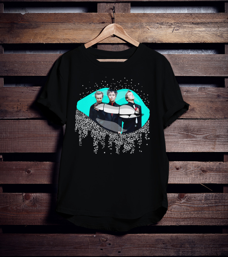 Green Day Dripping Glitter Lip Pop Art Band Members T-Shirt