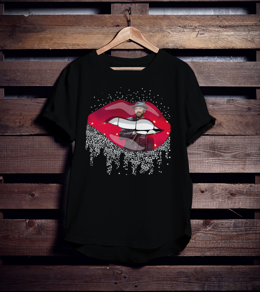Justin Timberlake Red Lips Dripping Rhinestones Hat T-Shirt