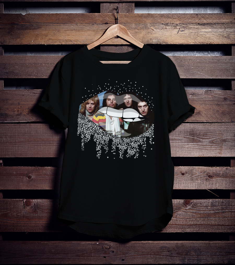 Queen Dripping Glitter Lips Iconic Rock Band Members T-Shirt