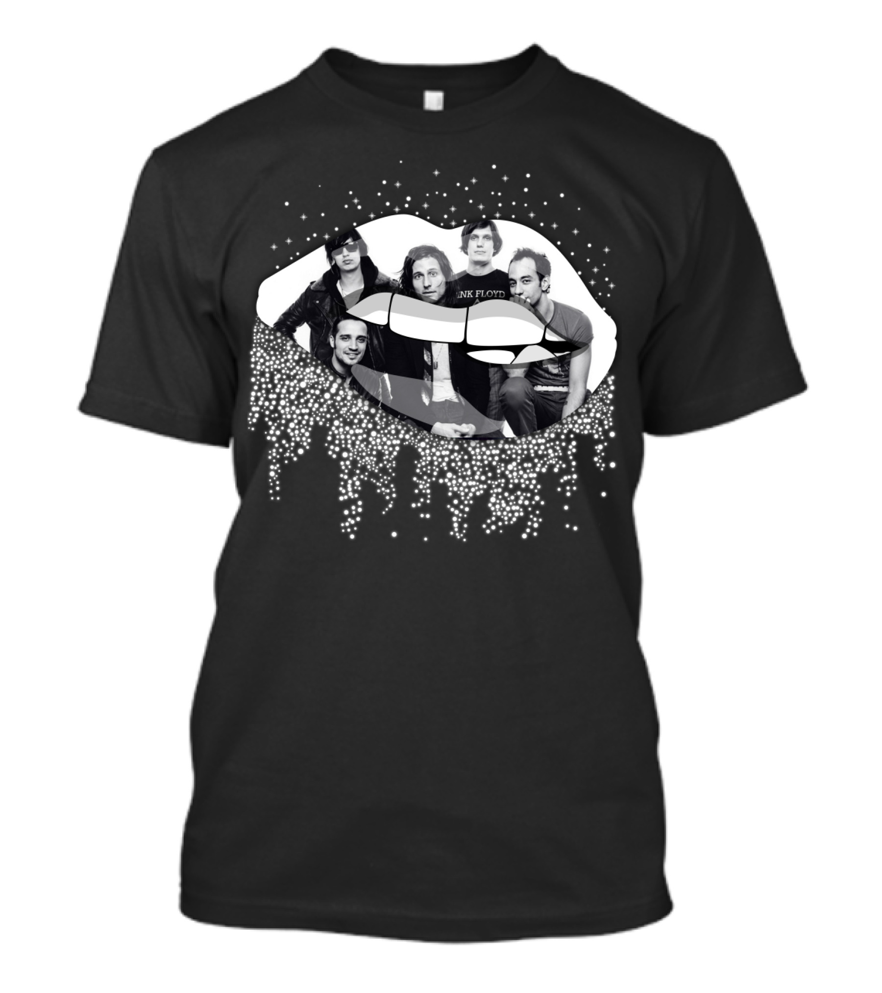 The Strokes Band Overlayed On Glittering Lips T-Shirt