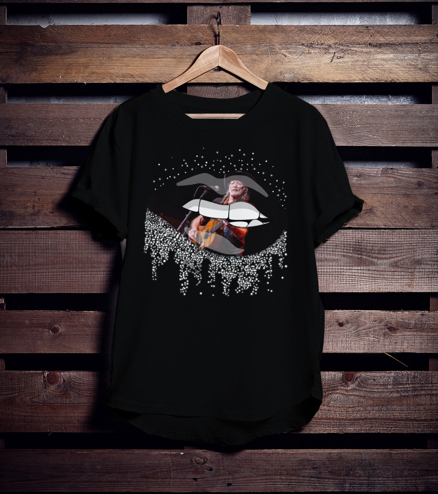 Willie Nelson Lips With Guitar And Sparkling Drips T-Shirt