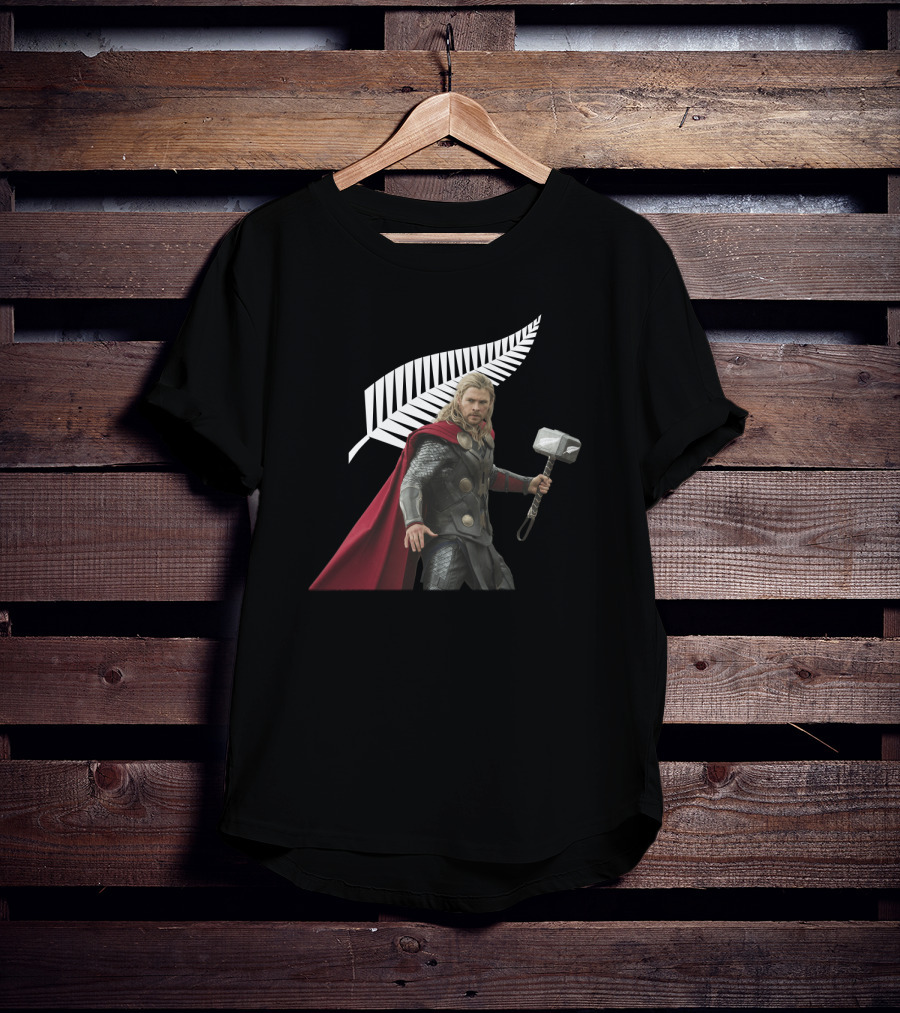 All Blacks Thor With Silver Fern And Hammer T-Shirt