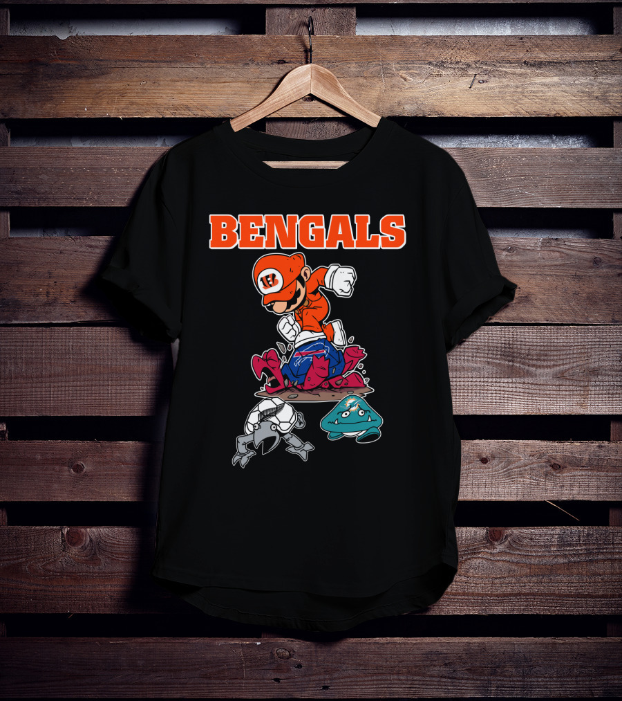 Bengals Mario Parody Knocking Out Football Opponents T-Shirt