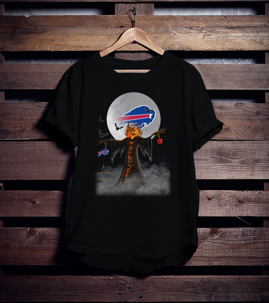 Buffalo Bills Halloween Moon Pumpkin Buffalo Logo Bats Haunted House T-Shirt