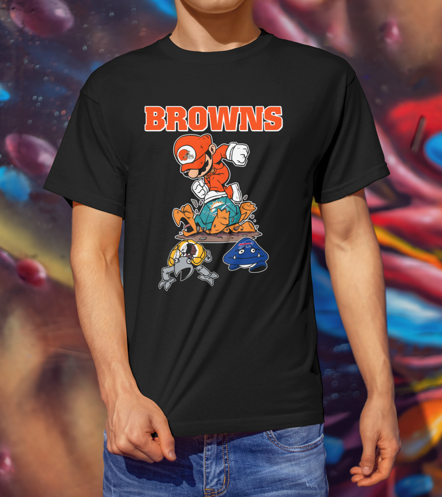 Browns Super Mario Style Character Stomping Nfl Rivals T-Shirt