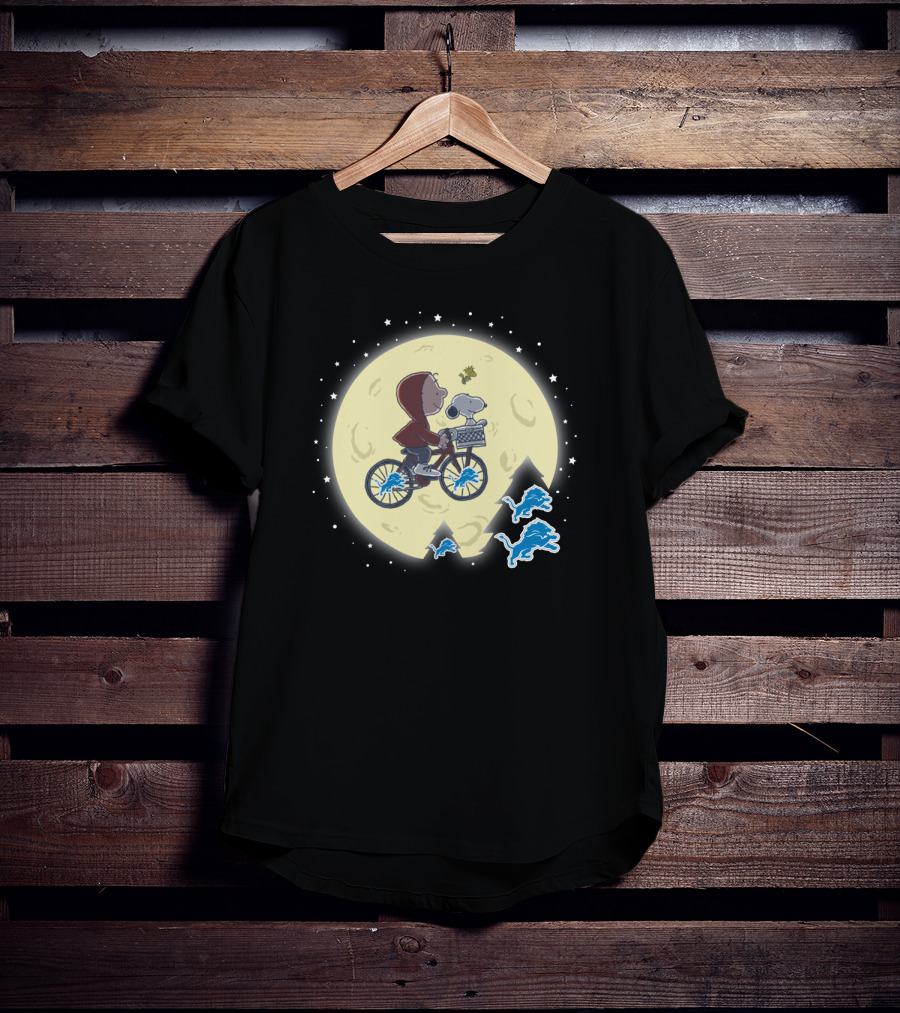 Halloween Detroit Lions Moonlit Bicycle Ride Peanuts Crossover T-Shirt