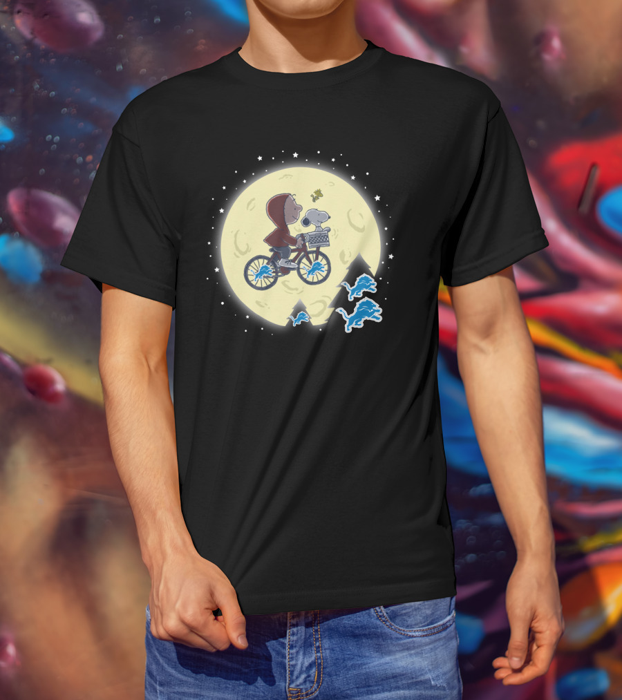 Halloween Detroit Lions Moonlit Bicycle Ride Peanuts Crossover T-Shirt
