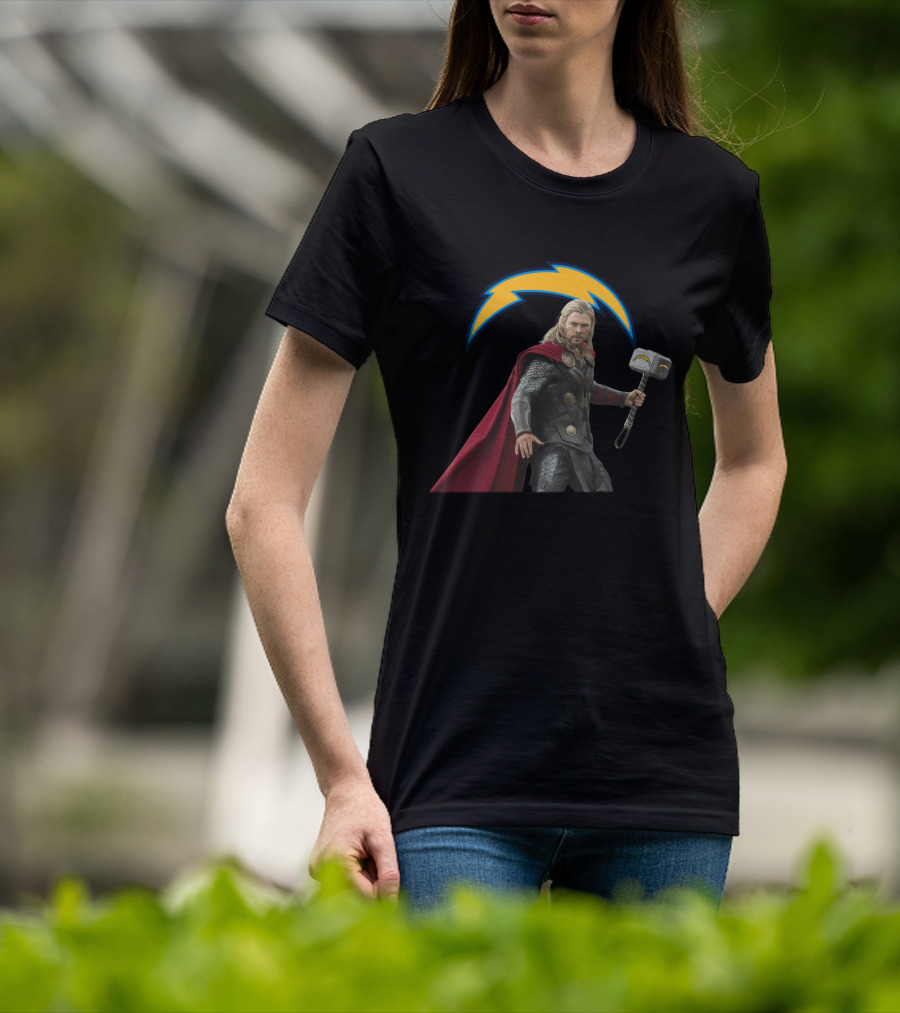 Los Angeles Chargers Thor Lightning Hammer Crossover T-Shirt