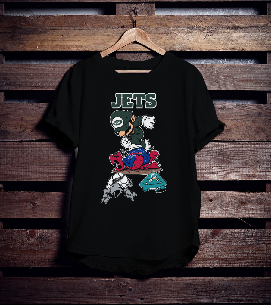 New York Jets Mascot Graphic With Cartoon Characters T-Shirt