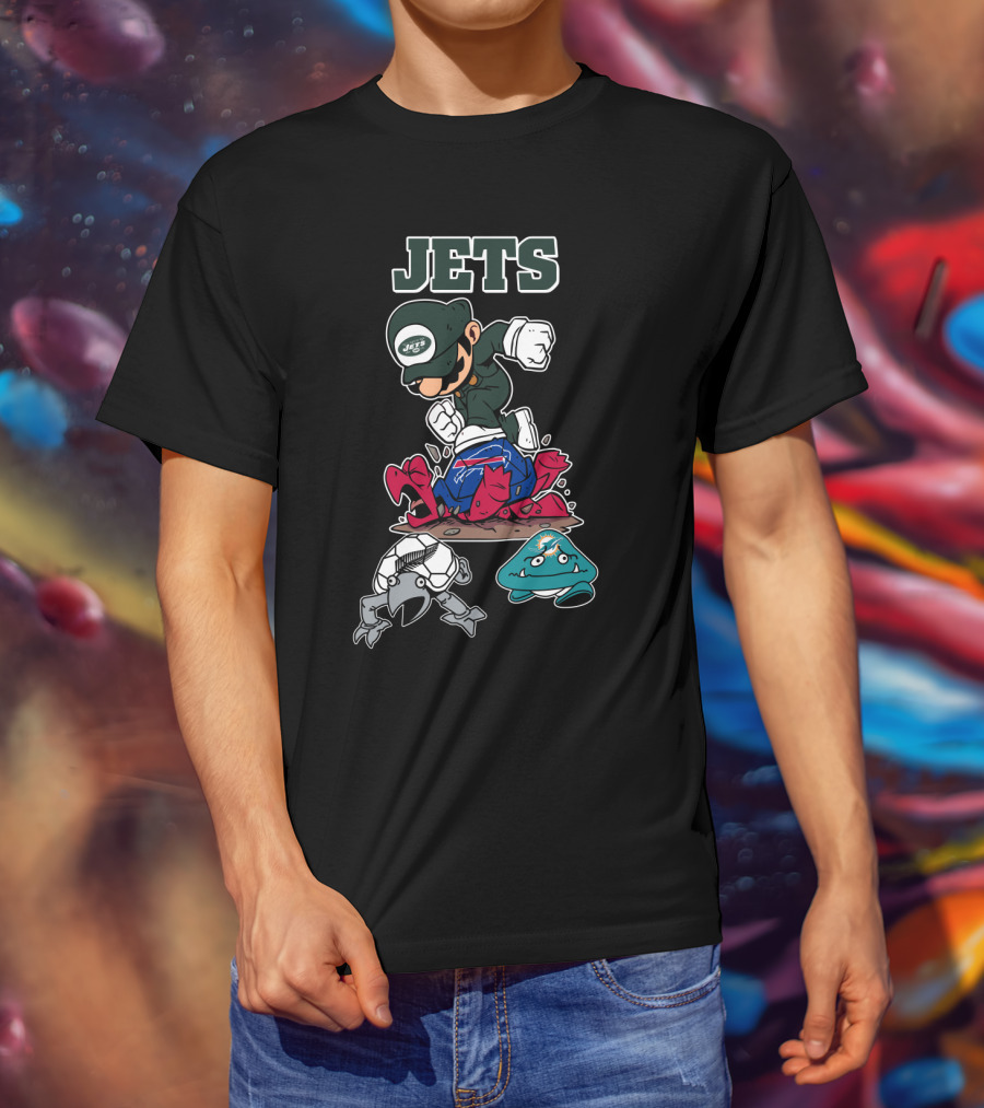 New York Jets Mascot Graphic With Cartoon Characters T-Shirt