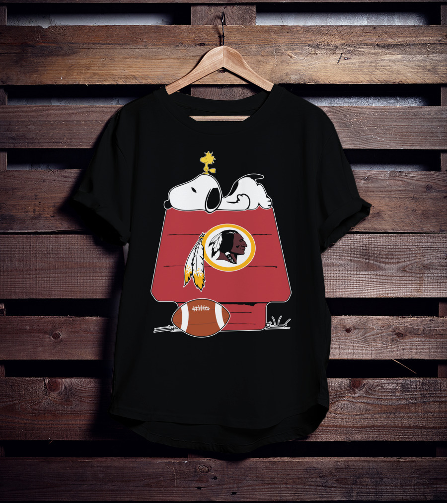 Snoopy And Woodstock With Washington Redskins Iconic Logo Football T-Shirt