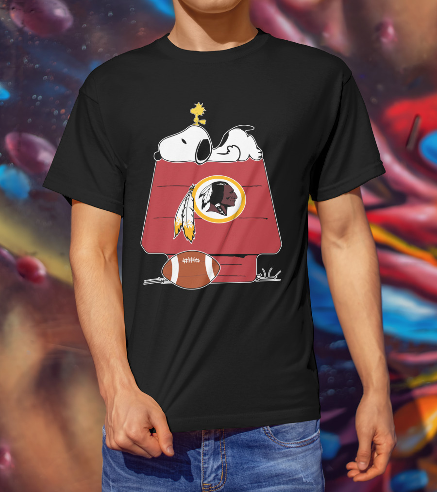 Snoopy And Woodstock With Washington Redskins Iconic Logo Football T-Shirt