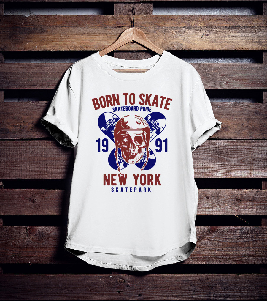 Born To Skate New York Skatepark 1991 Skull Skateboard Pride T-Shirt