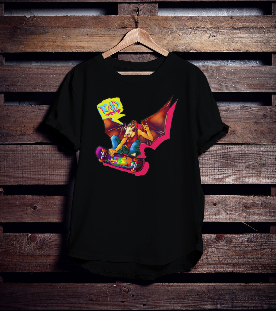 RAD Bat-Winged Skateboarder With Neon Graffiti Aesthetic T-Shirt