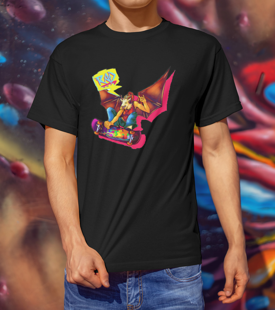 RAD Bat-Winged Skateboarder With Neon Graffiti Aesthetic T-Shirt