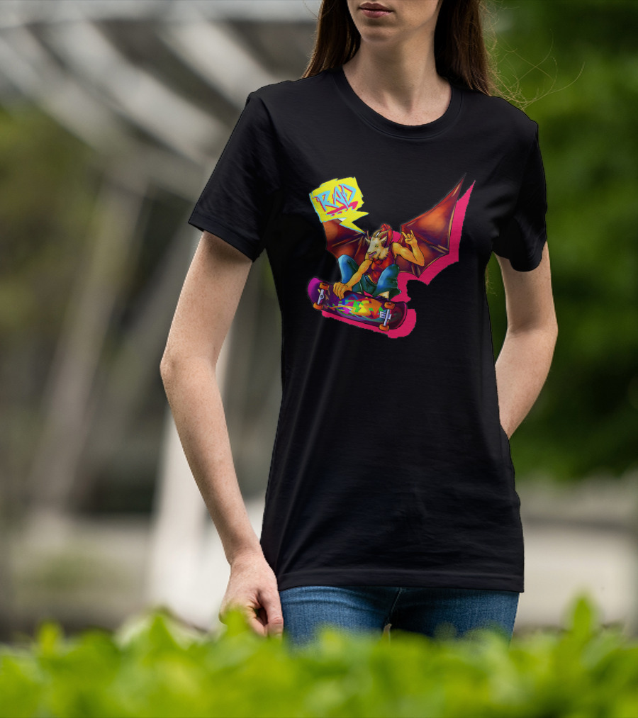 RAD Bat-Winged Skateboarder With Neon Graffiti Aesthetic T-Shirt