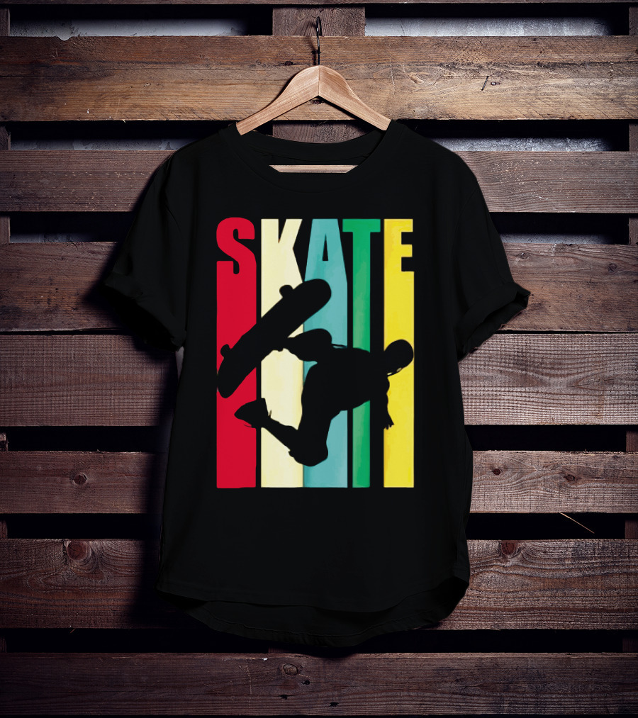 Skate Colorful Retro Vintage Skateboarding Silhouette T-Shirt