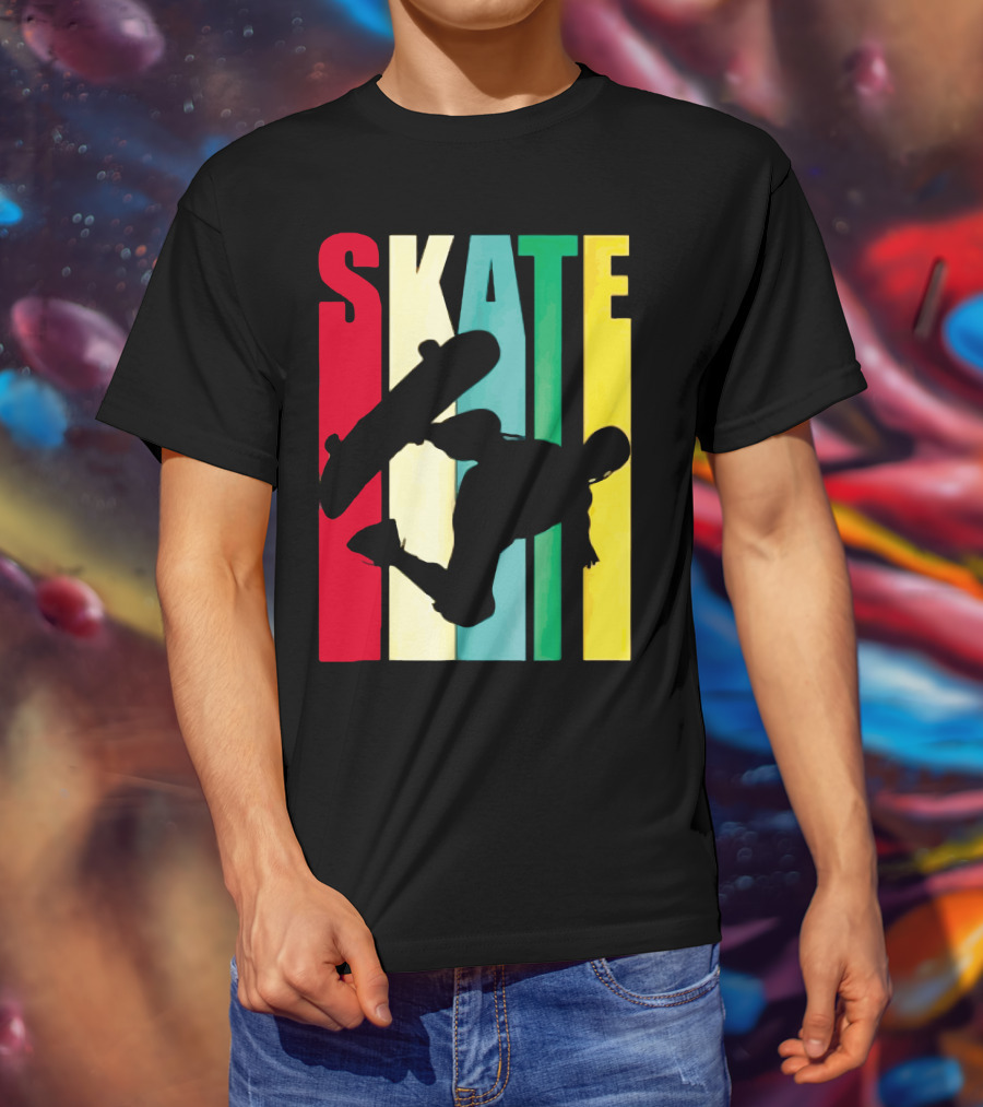 Skate Colorful Retro Vintage Skateboarding Silhouette T-Shirt