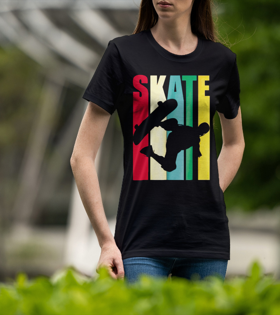 Skate Colorful Retro Vintage Skateboarding Silhouette T-Shirt