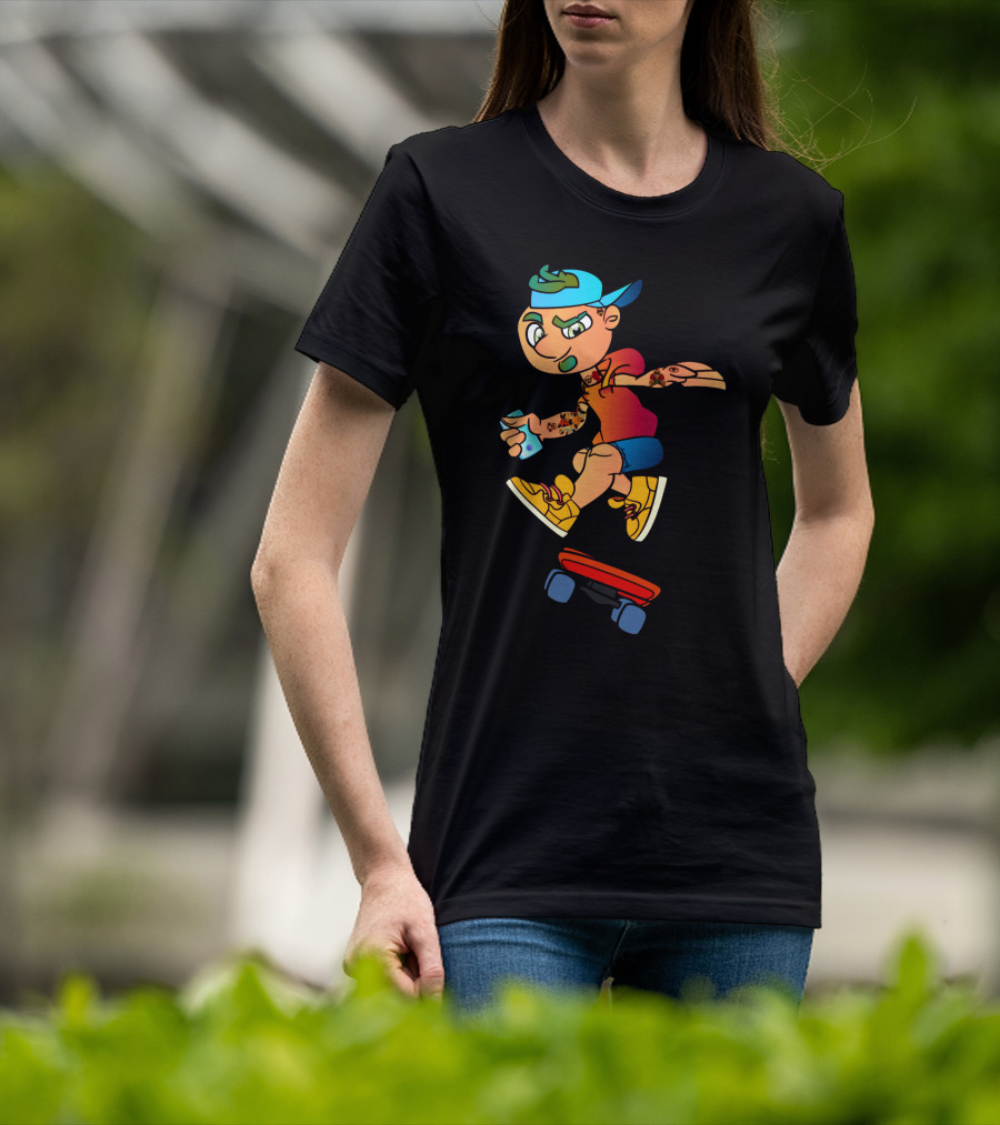 Skaterboi Colorful Cartoon Character With Cap And Skateboard T-Shirt