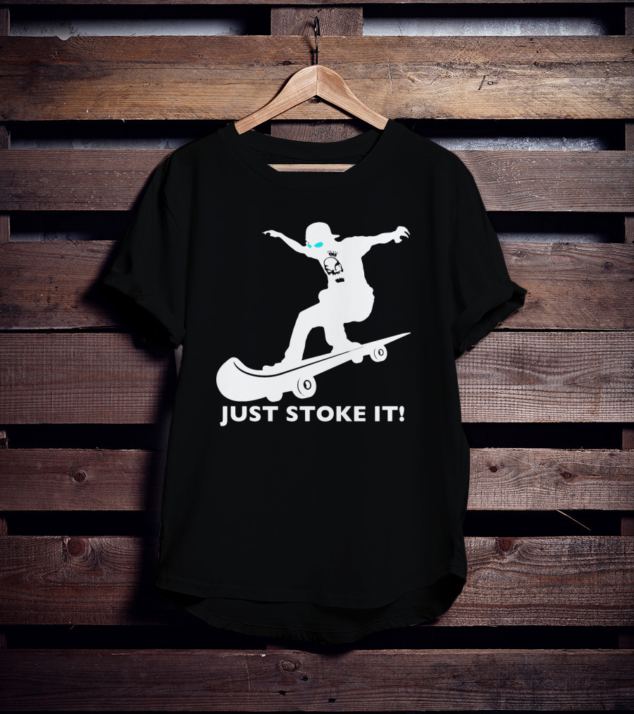 JUST STOKE IT Skateboarding Silhouette Skull T-Shirt