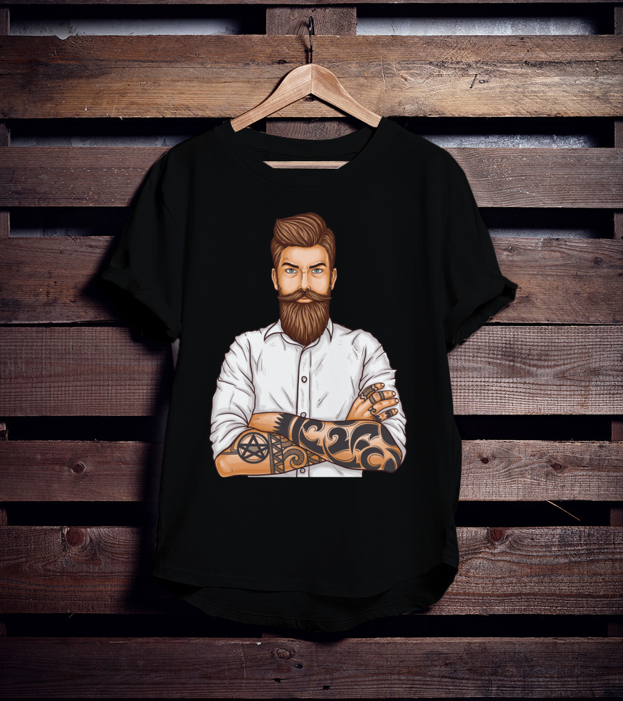 Barber Style Bearded Man With Tattoo T-Shirt