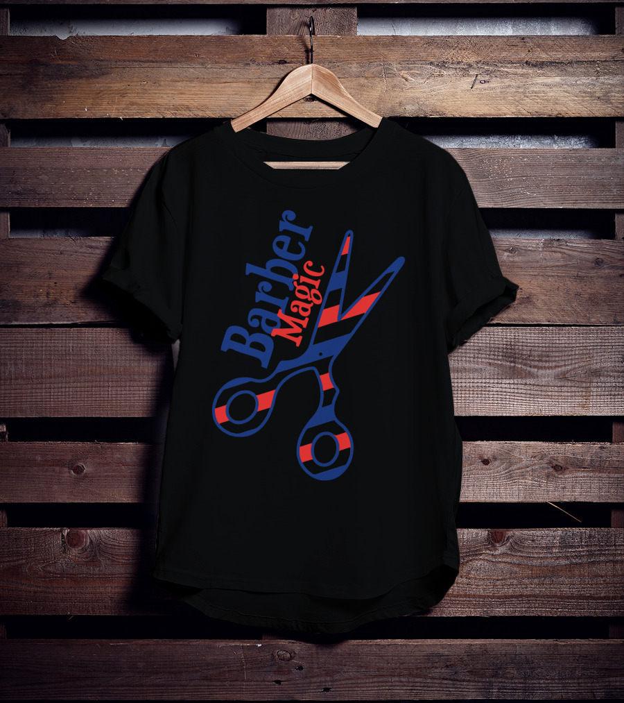Barber Magic Red Blue Striped Scissors T-Shirt