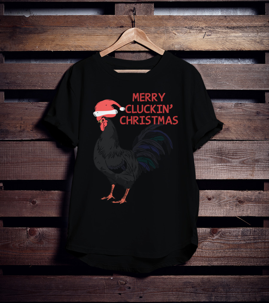 Merry Cluckin' Christmas Santa Hat Rooster T-Shirt