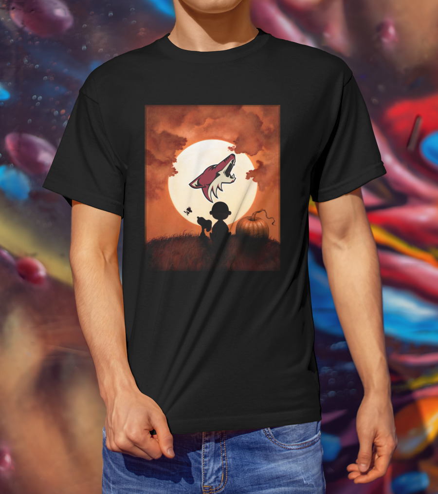 Arizona Coyotes Halloween Full Moon Pumpkin Scene T-Shirt