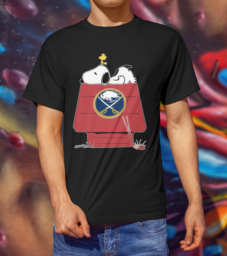 Snoopy Buffalo Sabres Hockey Doghouse Woodstock Nhl Peanuts T-Shirt