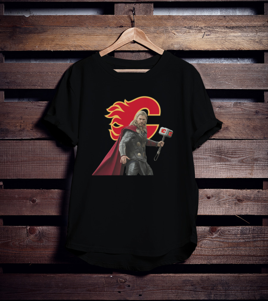Calgary Flames Thor Crossover With Hammer T-Shirt