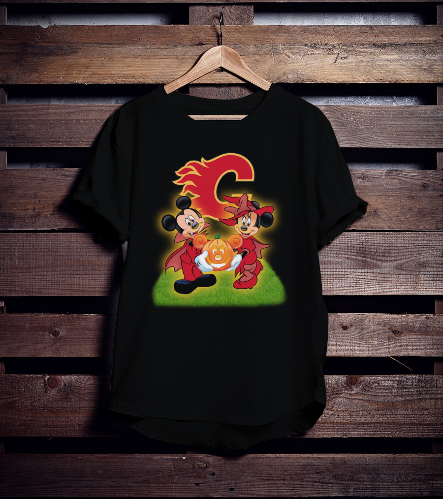 Calgary Flames Mickey And Minnie Halloween Pumpkin T-Shirt