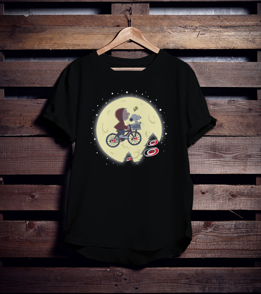 Carolina Hurricanes Halloween Moon Ride With Bicycle And Stars T-Shirt