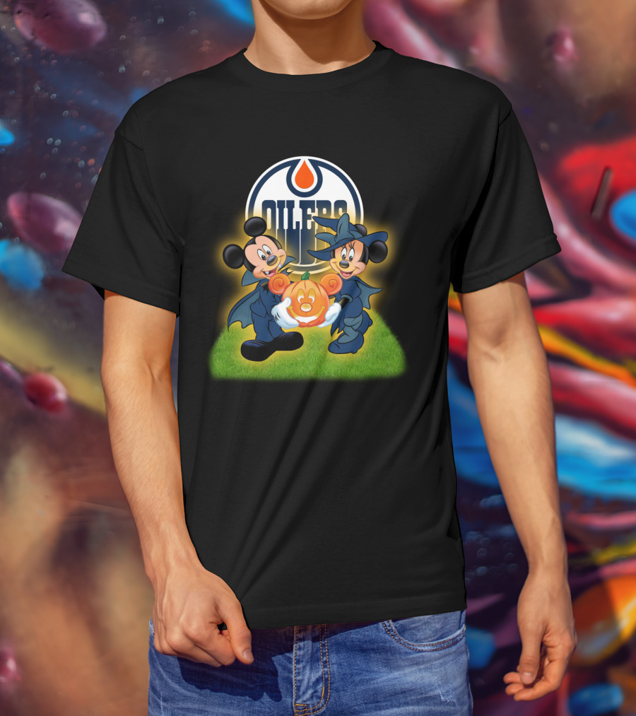 Edmonton Oilers Halloween Mickey And Friends Pumpkin T-Shirt