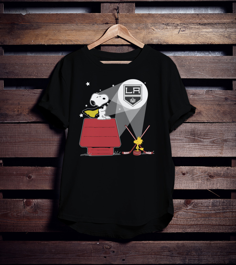 Snoopy Woodstock La Kings Logo Nighttime Scene T-Shirt