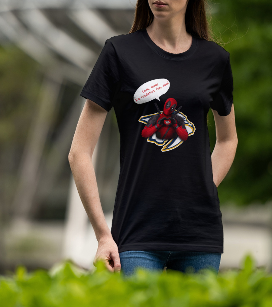 Nashville Predators Fan Now With Deadpool Image And Text T-Shirt