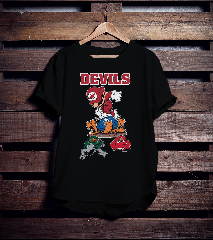 New Jersey Devils Mario Mashup With Rival Teams T-Shirt