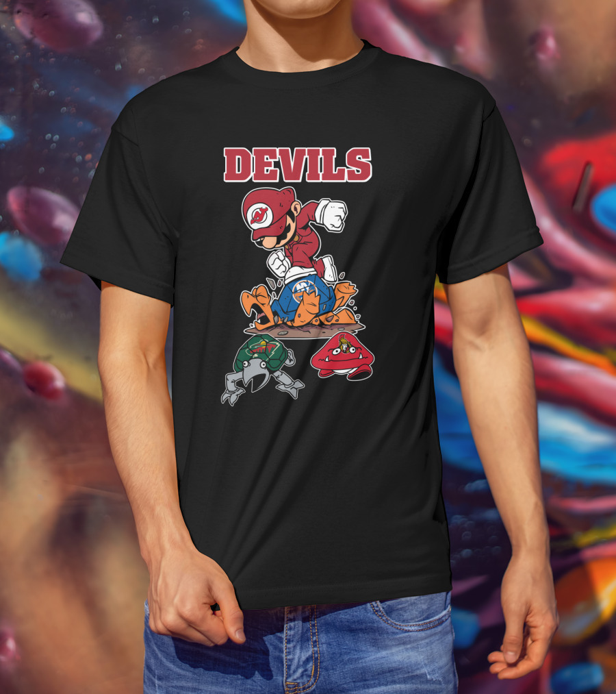 New Jersey Devils Mario Mashup With Rival Teams T-Shirt
